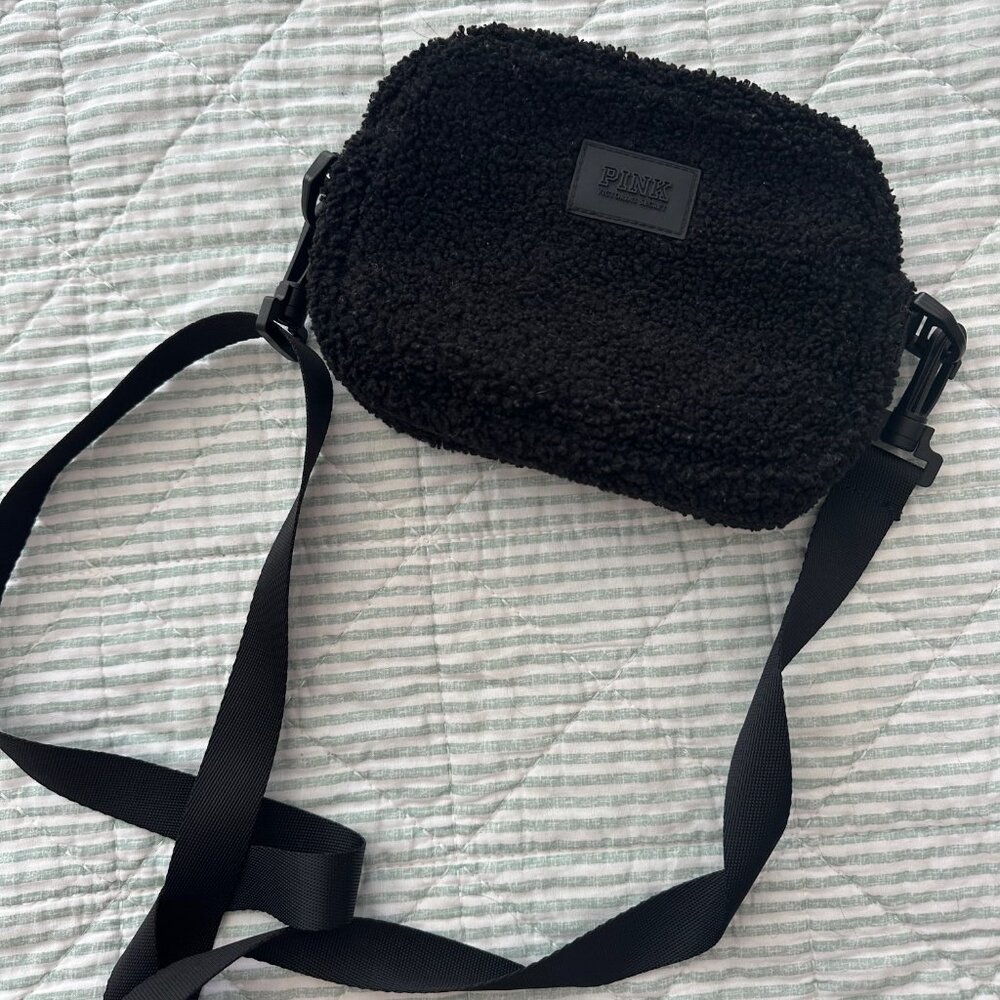 Pink by Victoria's Secret Black Sherpa Crossbody Bag